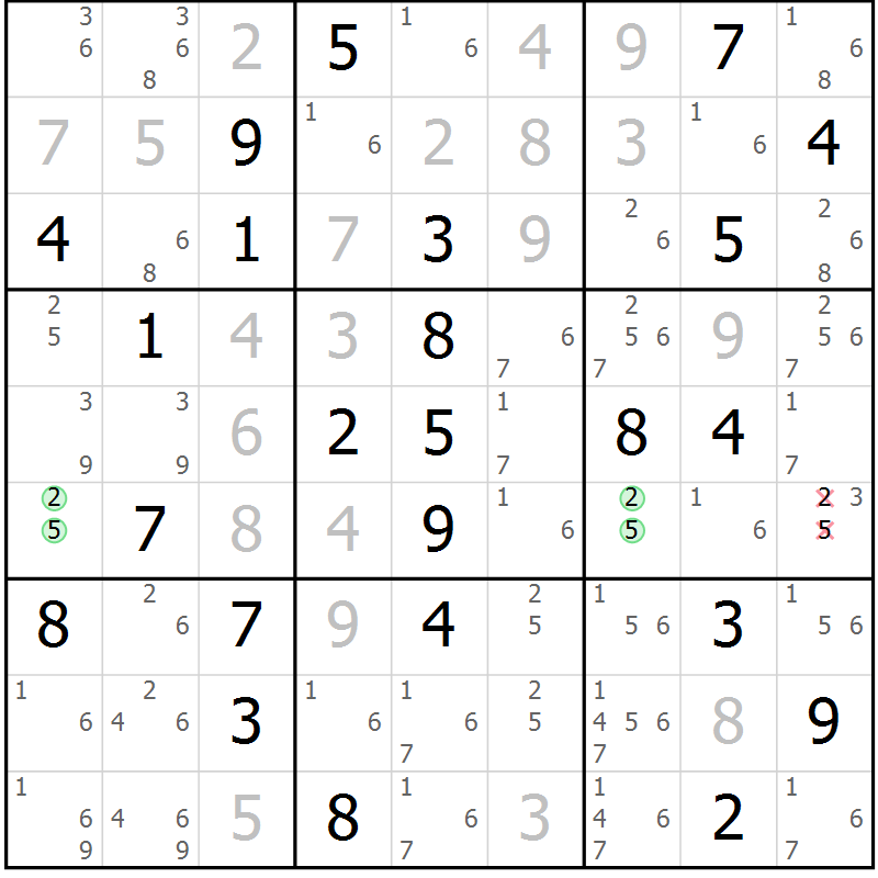 Position des candidats pour la solution de la Gr 44 page 47 du magazine de sudoku Virtuose n° 113