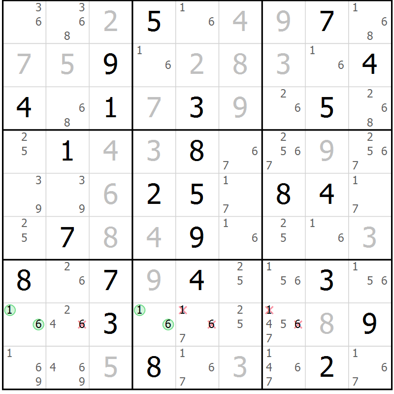 Position des candidats pour la solution de la Gr 44 page 47 du magazine de sudoku Virtuose n° 113