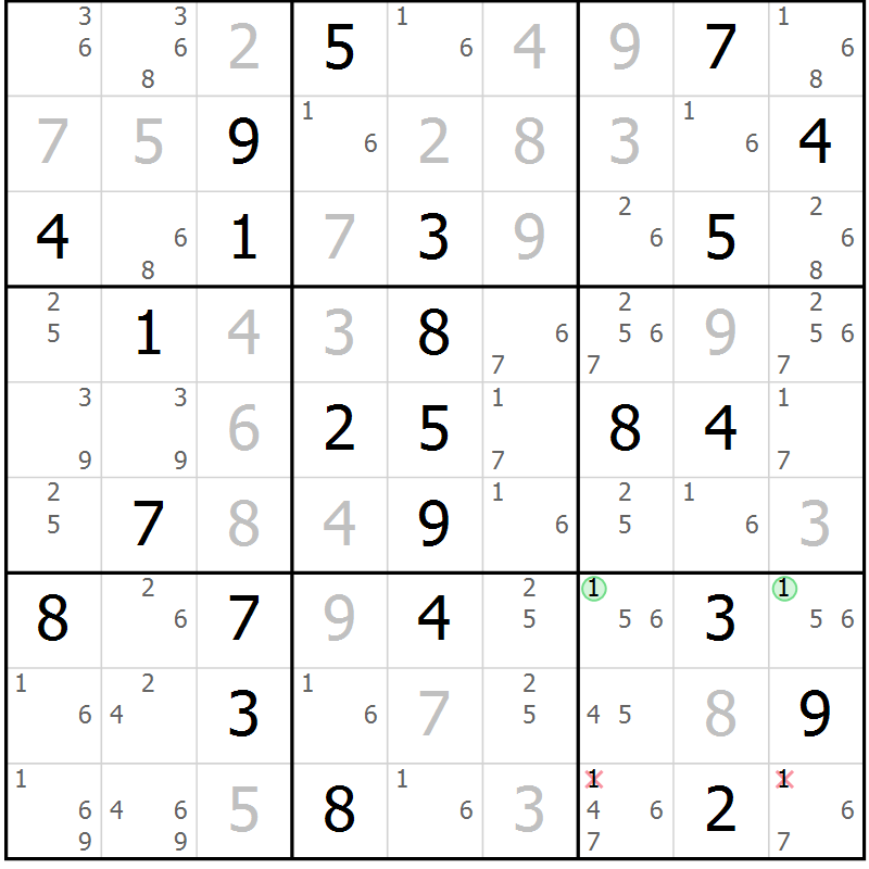 Position des candidats pour la solution de la Gr 44 page 47 du magazine de sudoku Virtuose n° 113