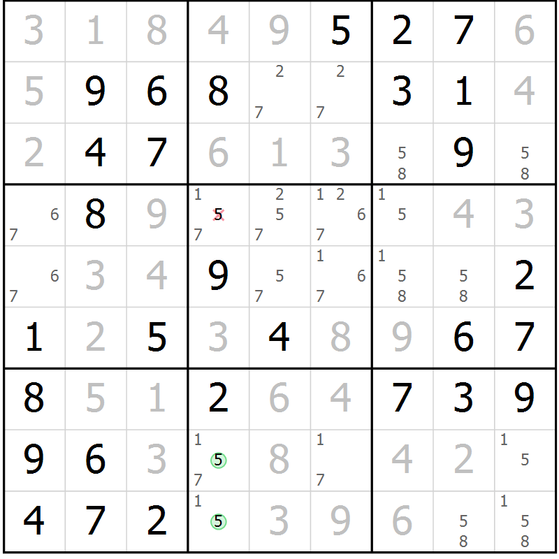 Position des candidats pour la solution de la Gr 45 page 48 du magazine de sudoku Virtuose n° 113