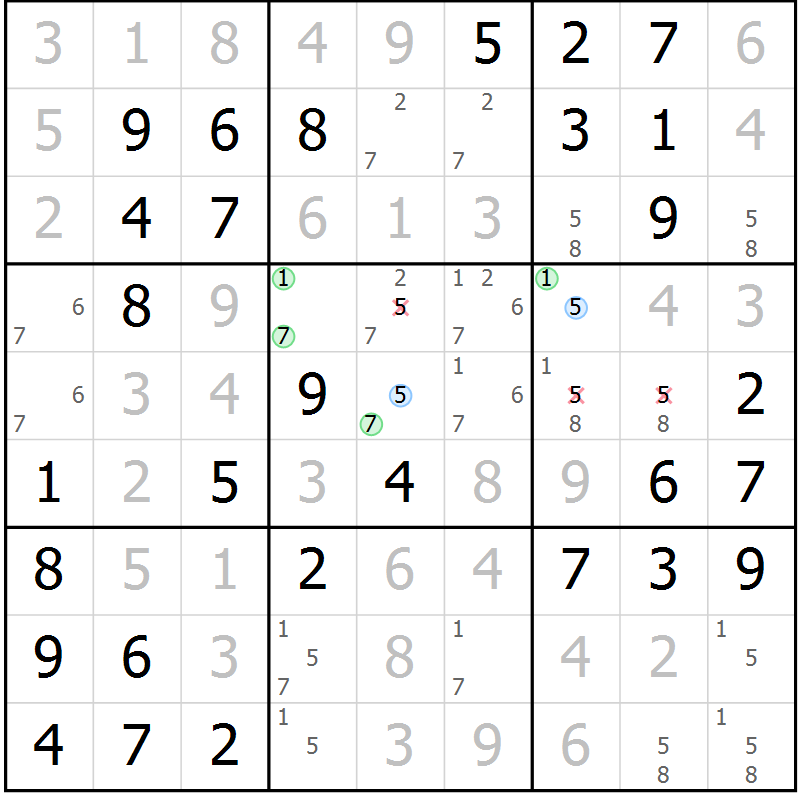 Position des candidats pour la solution de la Gr 45 page 48 du magazine de sudoku Virtuose n° 113