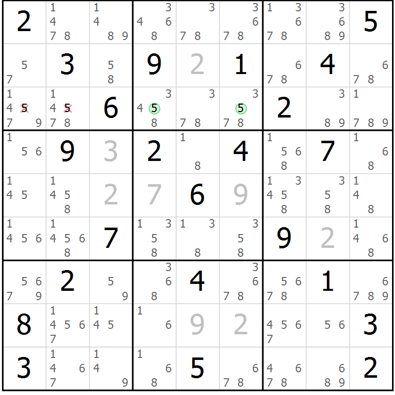 Position des candidats pour la solution de la Gr 46 page 49 du magazine de sudoku Virtuose n° 113