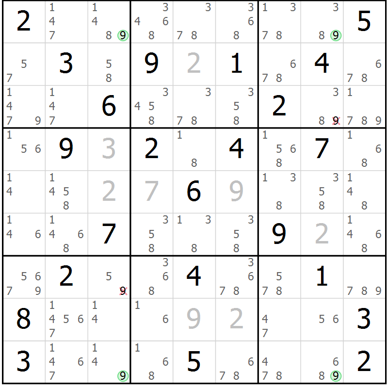 Position des candidats pour la solution de la Gr 46 page 49 du magazine de sudoku Virtuose n° 113
