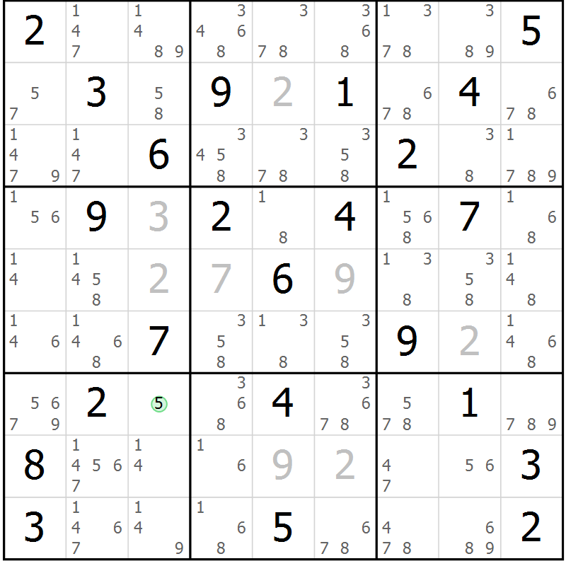 Position des candidats pour la solution de la Gr 46 page 49 du magazine de sudoku Virtuose n° 113