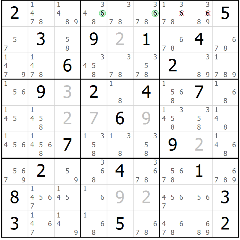 Position des candidats pour la solution de la Gr 46 page 49 du magazine de sudoku Virtuose n° 113