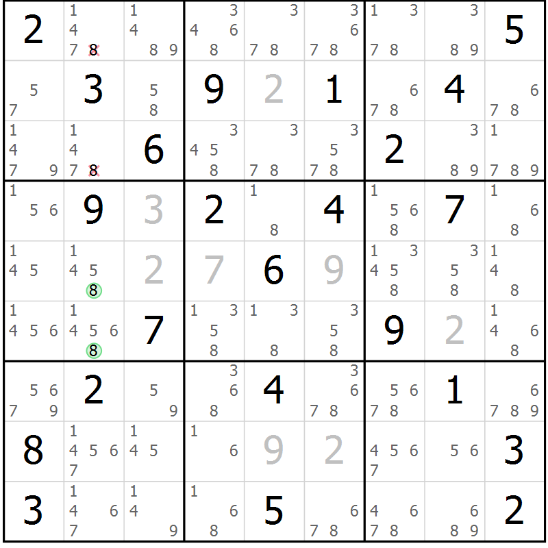 Position des candidats pour la solution de la Gr 46 page 49 du magazine de sudoku Virtuose n° 113