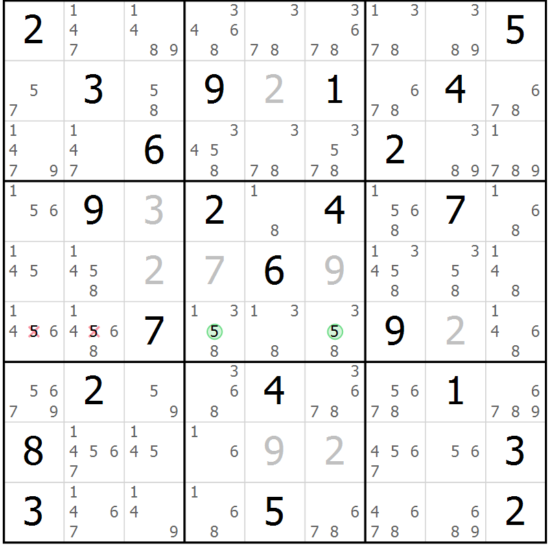 Position des candidats pour la solution de la Gr 46 page 49 du magazine de sudoku Virtuose n° 113