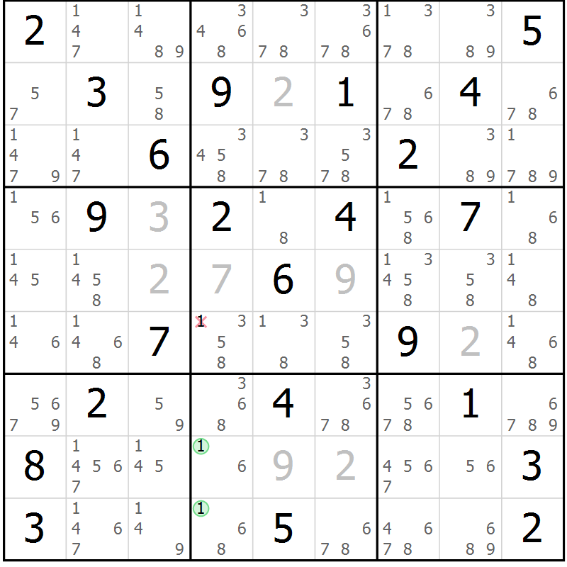 Position des candidats pour la solution de la Gr 46 page 49 du magazine de sudoku Virtuose n° 113
