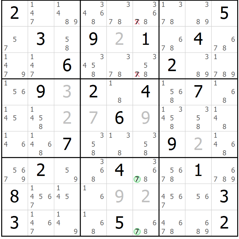 Position des candidats pour la solution de la Gr 46 page 49 du magazine de sudoku Virtuose n° 113