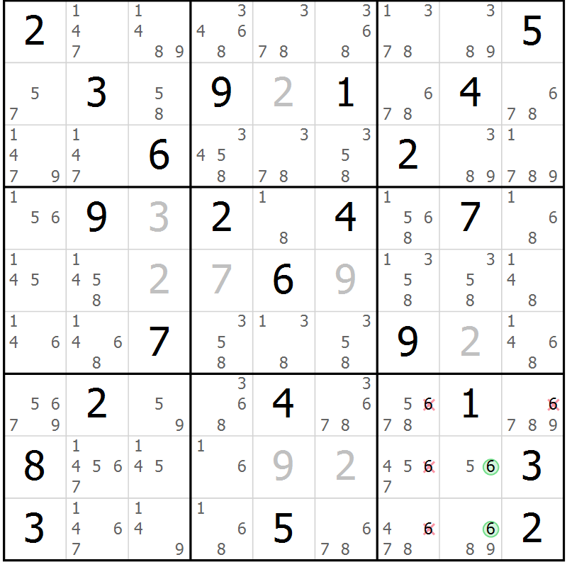 Position des candidats pour la solution de la Gr 46 page 49 du magazine de sudoku Virtuose n° 113