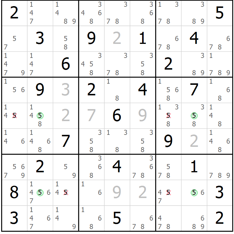 Position des candidats pour la solution de la Gr 46 page 49 du magazine de sudoku Virtuose n° 113