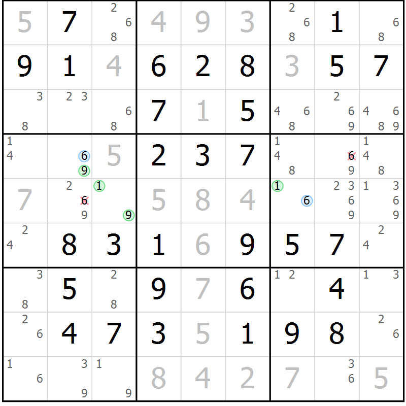 Position des candidats pour la solution de la Gr 47 page 50 du magazine de sudoku Virtuose n° 113