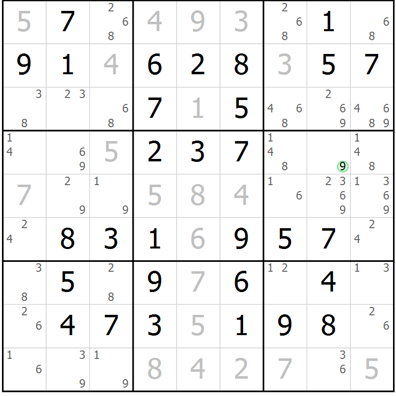 Position des candidats pour la solution de la Gr 47 page 50 du magazine de sudoku Virtuose n° 113
