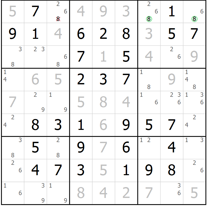 Position des candidats pour la solution de la Gr 47 page 50 du magazine de sudoku Virtuose n° 113