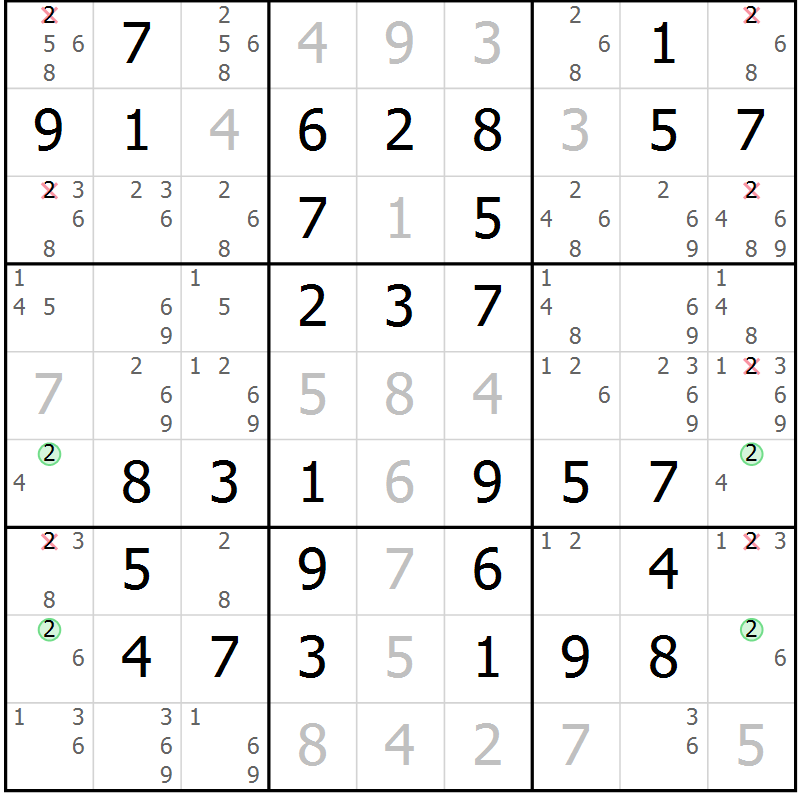 Position des candidats pour la solution de la Gr 47 page 50 du magazine de sudoku Virtuose n° 113