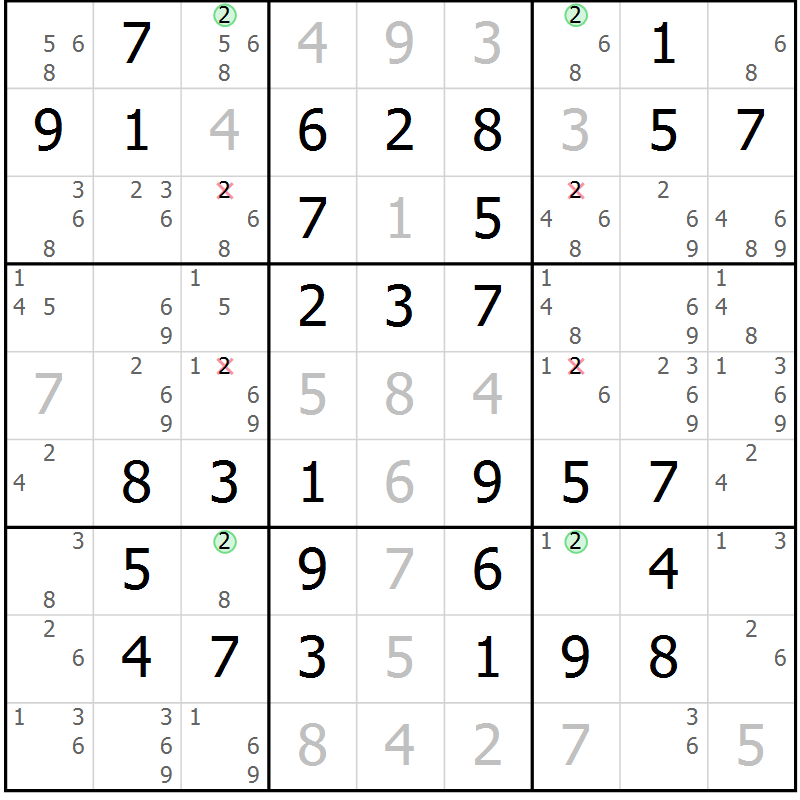 Position des candidats pour la solution de la Gr 47 page 50 du magazine de sudoku Virtuose n° 113