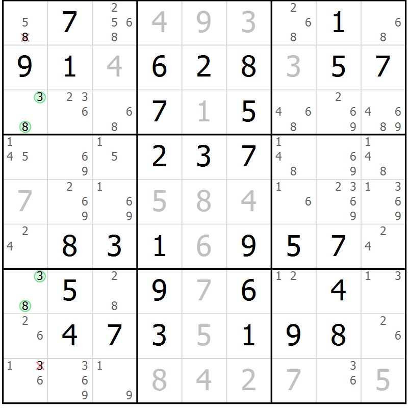 Position des candidats pour la solution de la Gr 47 page 50 du magazine de sudoku Virtuose n° 113