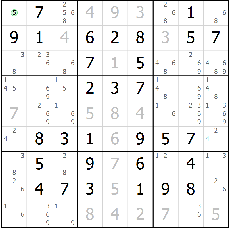 Position des candidats pour la solution de la Gr 47 page 50 du magazine de sudoku Virtuose n° 113