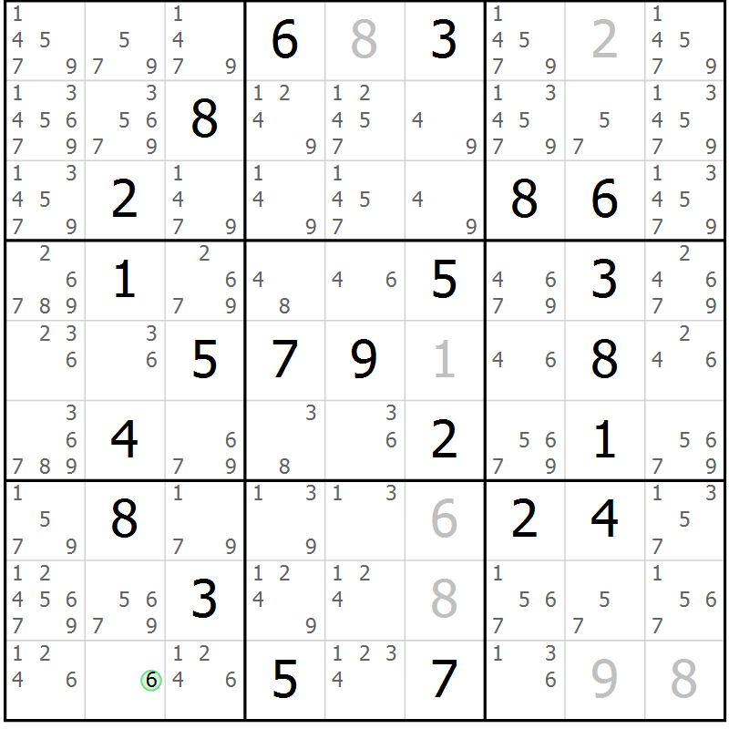 Position des candidats pour la solution de la Gr 48 page 51 du magazine de sudoku Virtuose n° 113