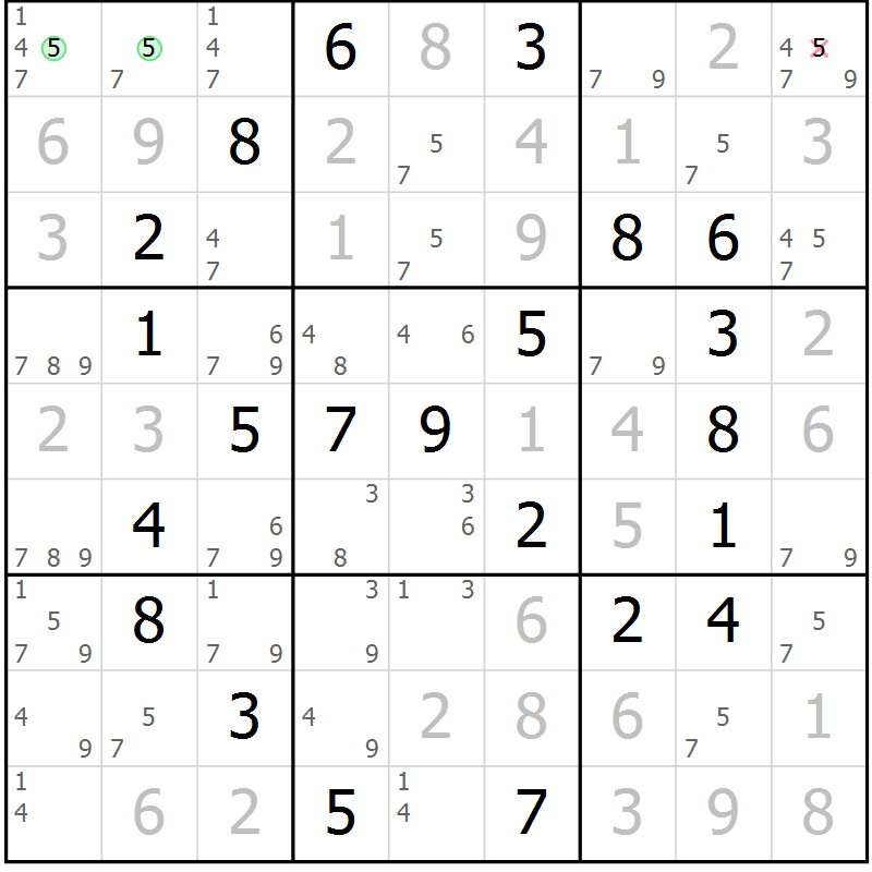 Position des candidats pour la solution de la Gr 48 page 51 du magazine de sudoku Virtuose n° 113
