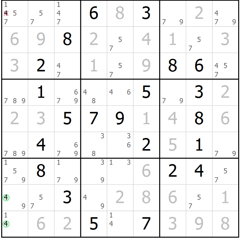 Position des candidats pour la solution de la Gr 48 page 51 du magazine de sudoku Virtuose n° 113