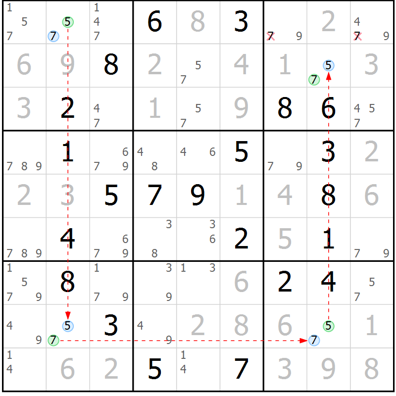 Position des candidats pour la solution de la Gr 48 page 51 du magazine de sudoku Virtuose n° 113