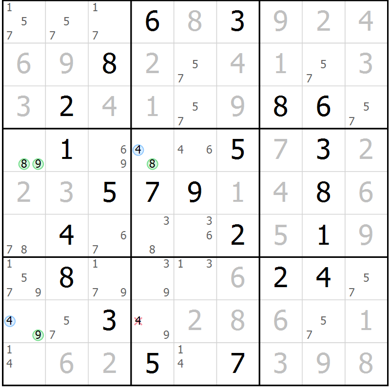 Position des candidats pour la solution de la Gr 48 page 51 du magazine de sudoku Virtuose n° 113