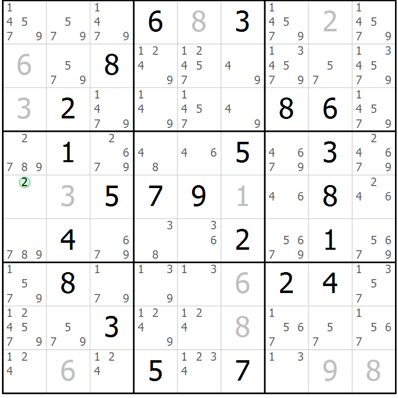 Position des candidats pour la solution de la Gr 48 page 51 du magazine de sudoku Virtuose n° 113