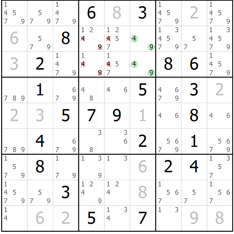 Position des candidats pour la solution de la Gr 48 page 51 du magazine de sudoku Virtuose n° 113