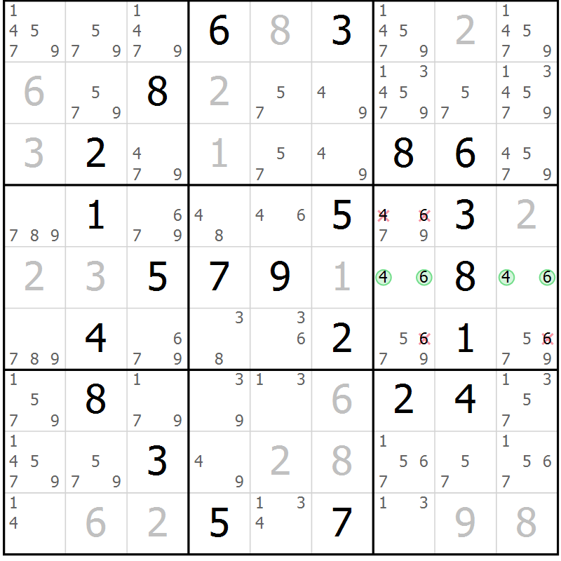 Position des candidats pour la solution de la Gr 48 page 51 du magazine de sudoku Virtuose n° 113
