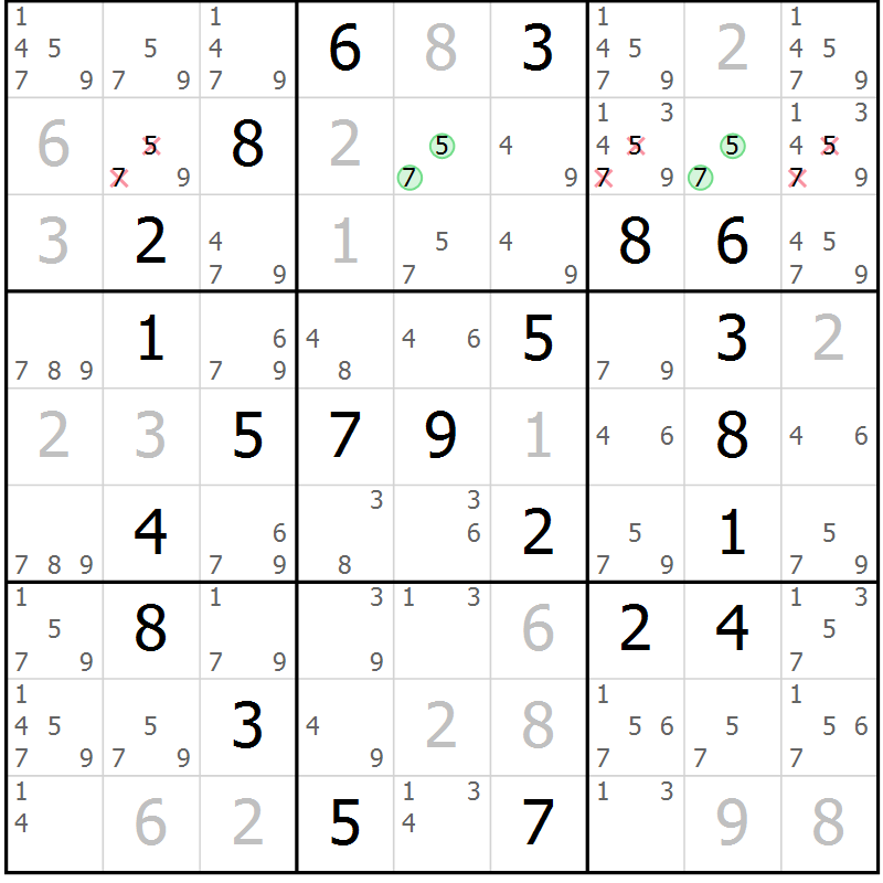Position des candidats pour la solution de la Gr 48 page 51 du magazine de sudoku Virtuose n° 113