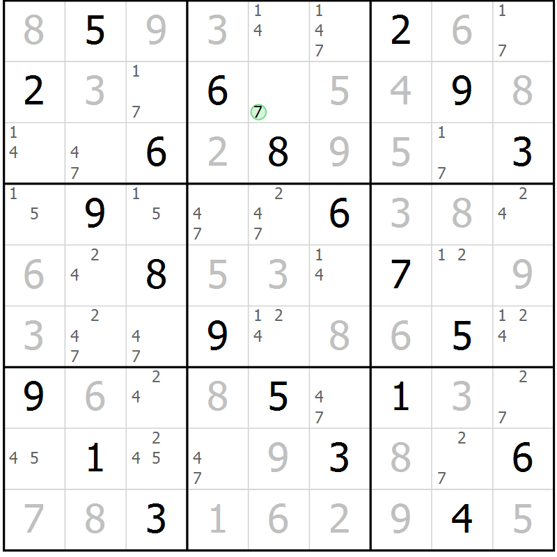 Position des candidats pour la solution de la Gr 49 page 52 du magazine de sudoku Virtuose n° 113