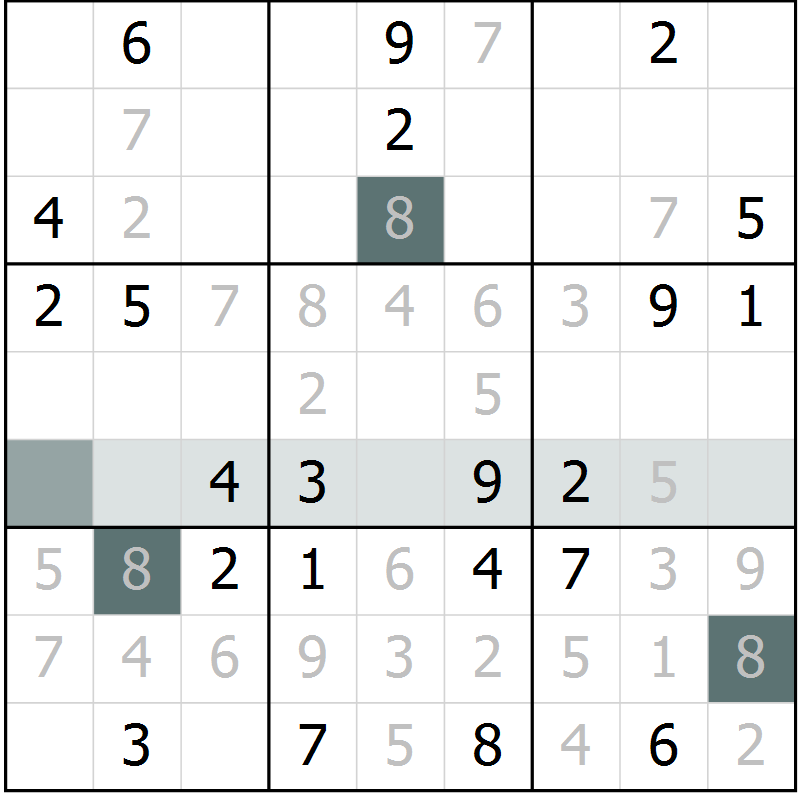 Position des candidats pour la solution de la Gr 5 page 8 du magazine de sudoku Virtuose n° 113