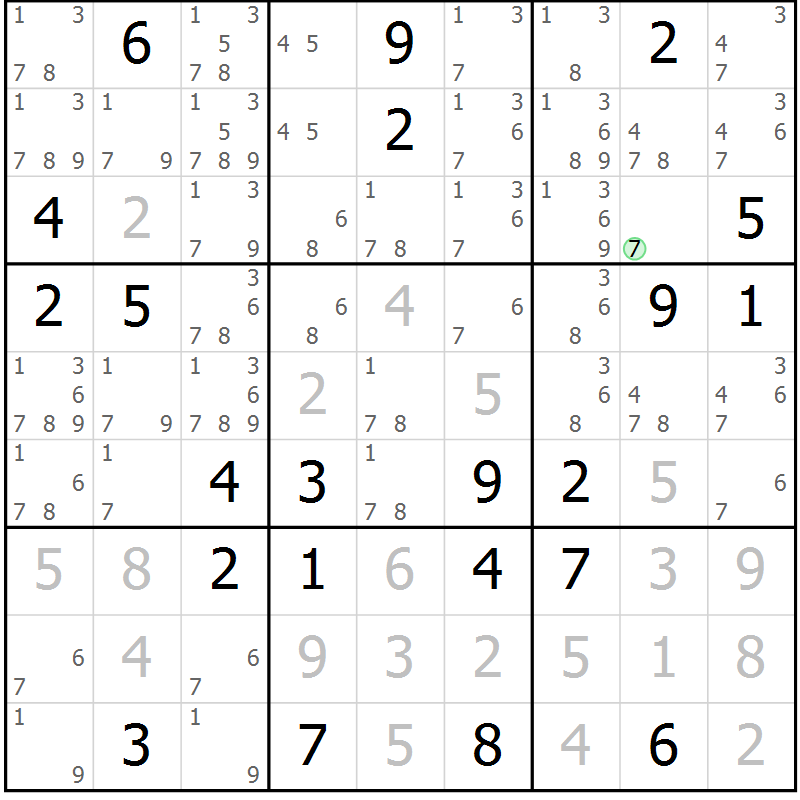 Position des candidats pour la solution de la Gr 5 page 8 du magazine de sudoku Virtuose n° 113