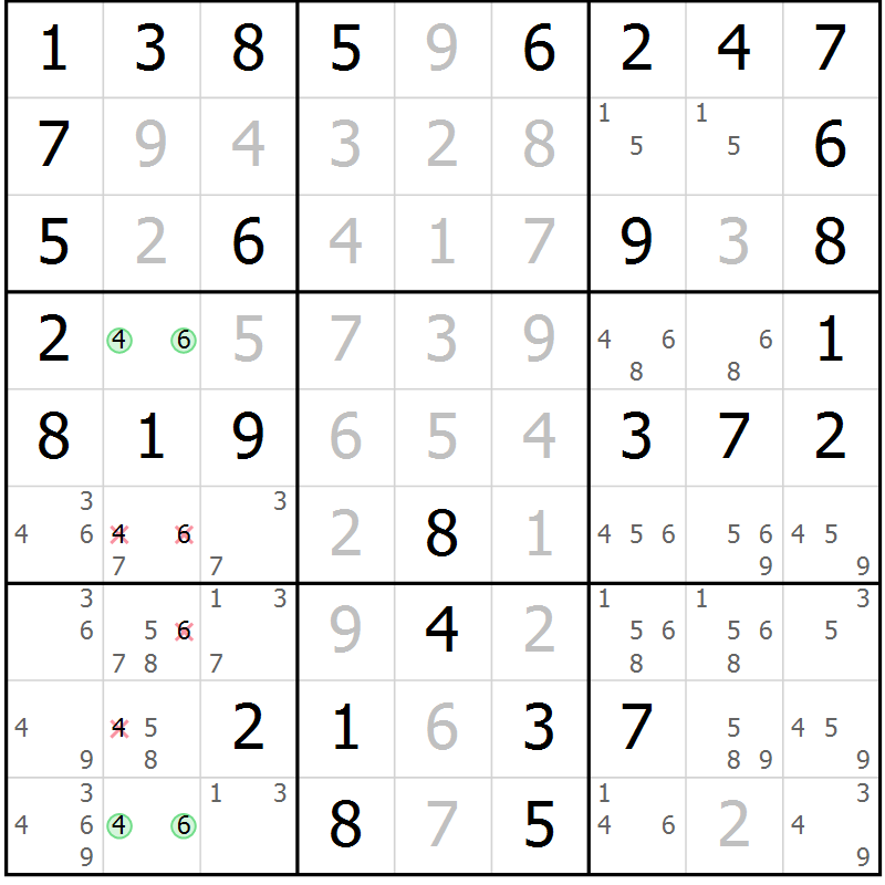 Position des candidats pour la solution de la Gr 51 page 54 du magazine de sudoku Virtuose n° 113
