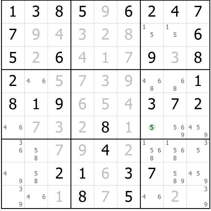 Position des candidats pour la solution de la Gr 51 page 54 du magazine de sudoku Virtuose n° 113