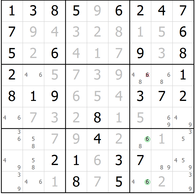 Position des candidats pour la solution de la Gr 51 page 54 du magazine de sudoku Virtuose n° 113