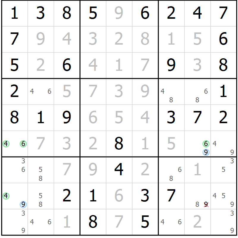 Position des candidats pour la solution de la Gr 51 page 54 du magazine de sudoku Virtuose n° 113