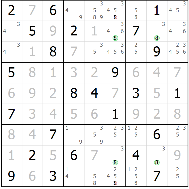 Position des candidats pour la solution de la Gr 52 page 55 du magazine de sudoku Virtuose n° 113