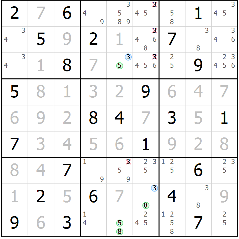 Position des candidats pour la solution de la Gr 52 page 55 du magazine de sudoku Virtuose n° 113
