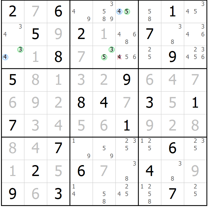 Position des candidats pour la solution de la Gr 52 page 55 du magazine de sudoku Virtuose n° 113