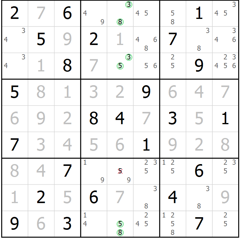 Position des candidats pour la solution de la Gr 52 page 55 du magazine de sudoku Virtuose n° 113