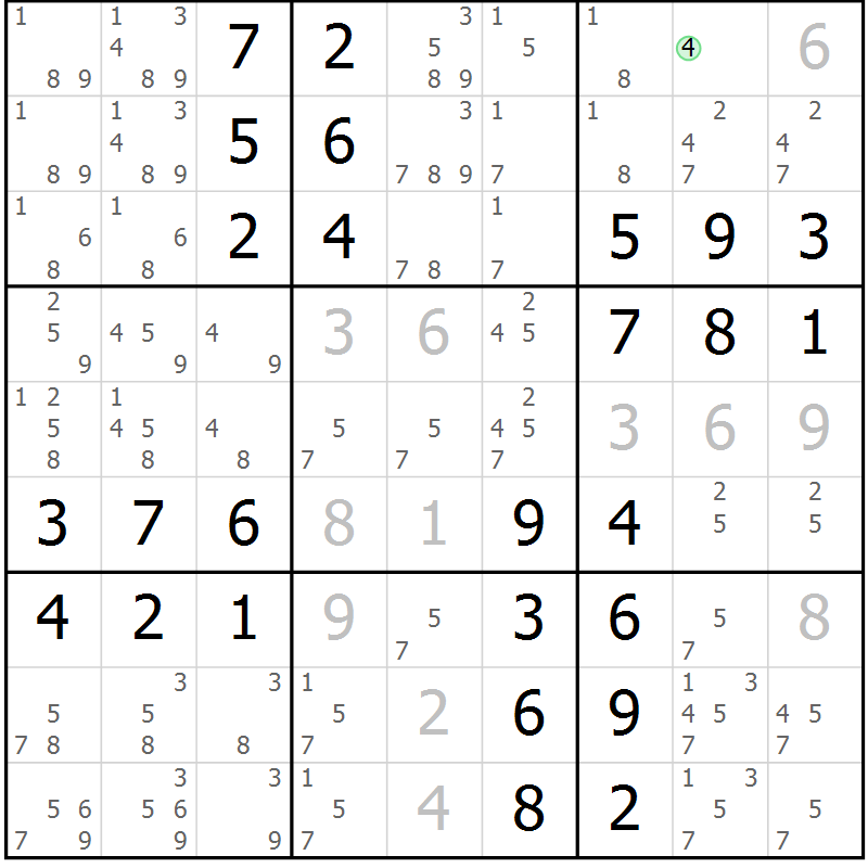 Position des candidats pour la solution de la Gr 53 page 56 du magazine de sudoku Virtuose n° 113