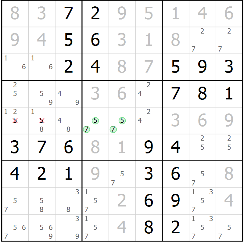 Position des candidats pour la solution de la Gr 53 page 56 du magazine de sudoku Virtuose n° 113