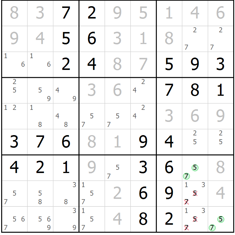 Position des candidats pour la solution de la Gr 53 page 56 du magazine de sudoku Virtuose n° 113