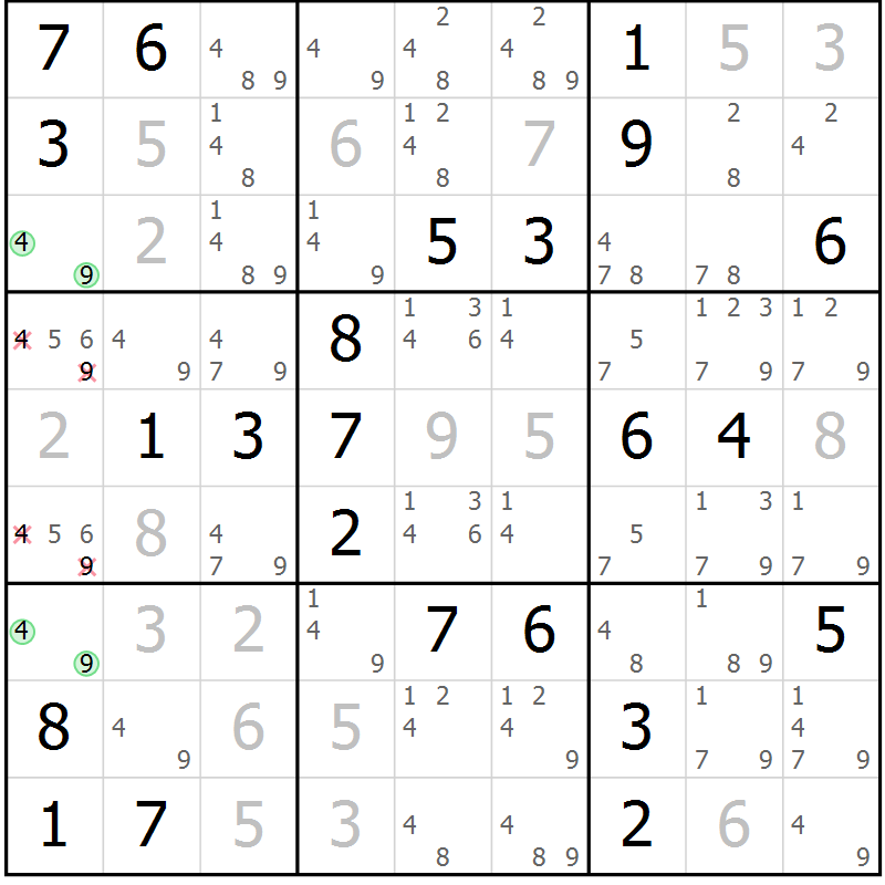 Position des candidats pour la solution de la Gr 54 page 57 du magazine de sudoku Virtuose n° 113