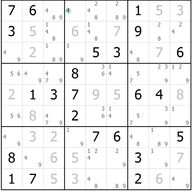 Position des candidats pour la solution de la Gr 54 page 57 du magazine de sudoku Virtuose n° 113