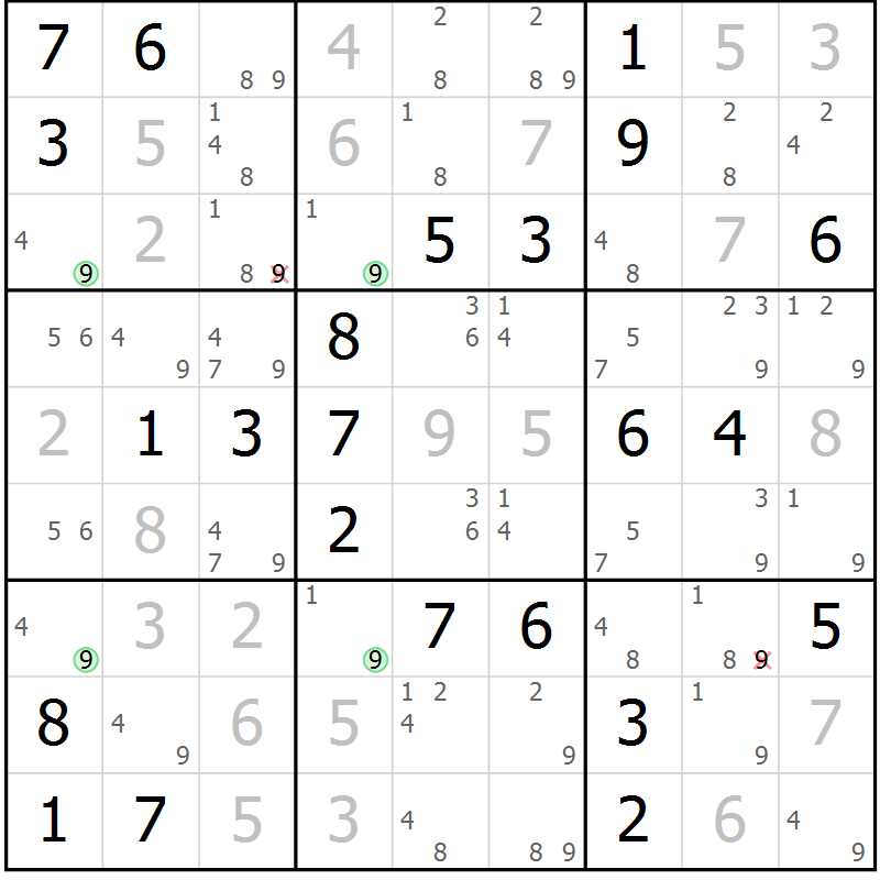 Position des candidats pour la solution de la Gr 54 page 57 du magazine de sudoku Virtuose n° 113