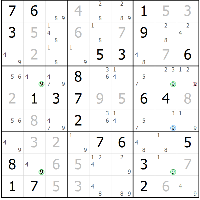 Position des candidats pour la solution de la Gr 54 page 57 du magazine de sudoku Virtuose n° 113
