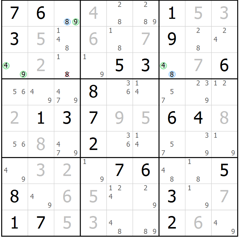 Position des candidats pour la solution de la Gr 54 page 57 du magazine de sudoku Virtuose n° 113